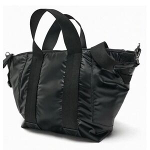 Zara Black Padded Technical Fabric Tote Bag with‎ Crossbody Strap Lightweight